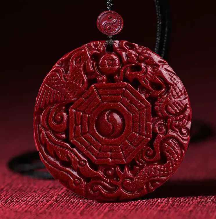 Purple-Gold Cinnabar Dragon & Phoenix Pendant – Celestial Harmony & Imperial Blessings